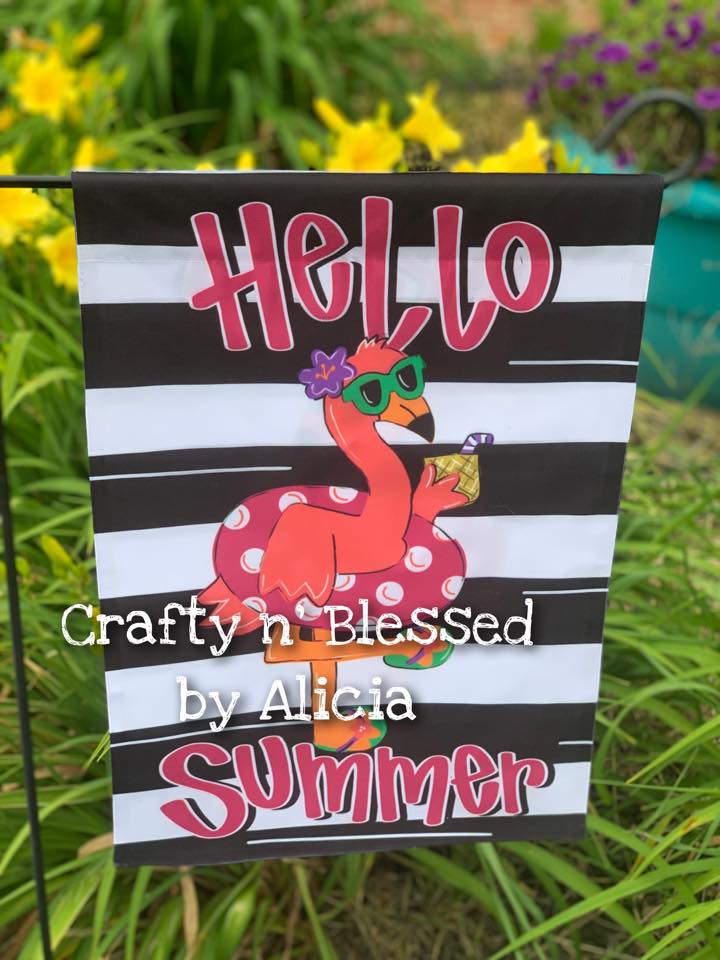 Hello Summer Flamingo Garden Flag