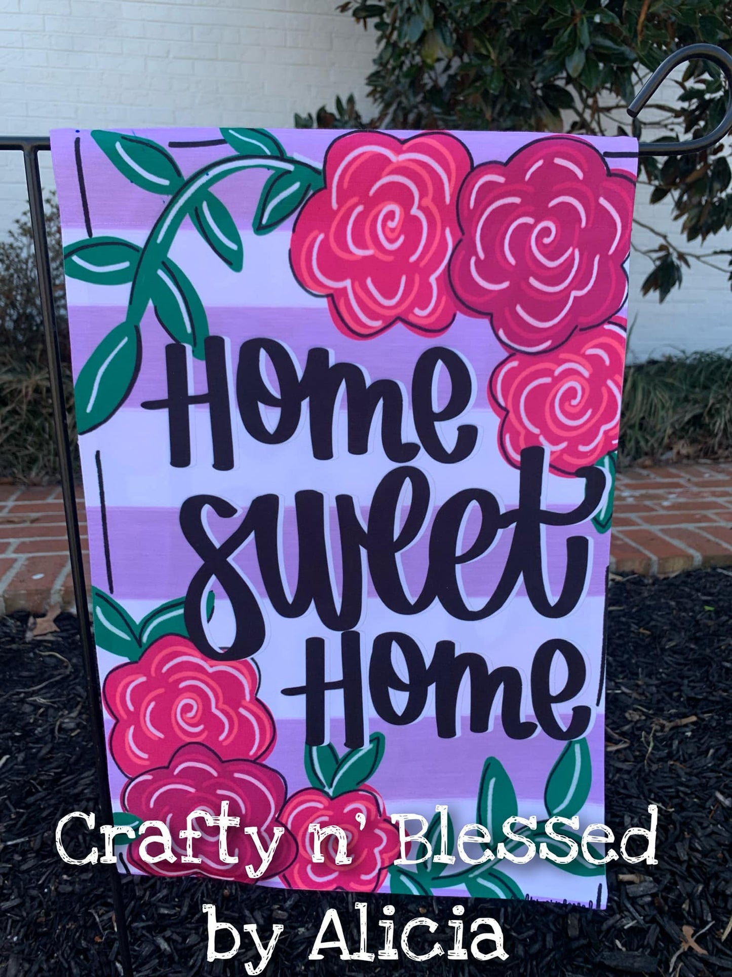 Purple Home Sweet Home Floral Garden Flag