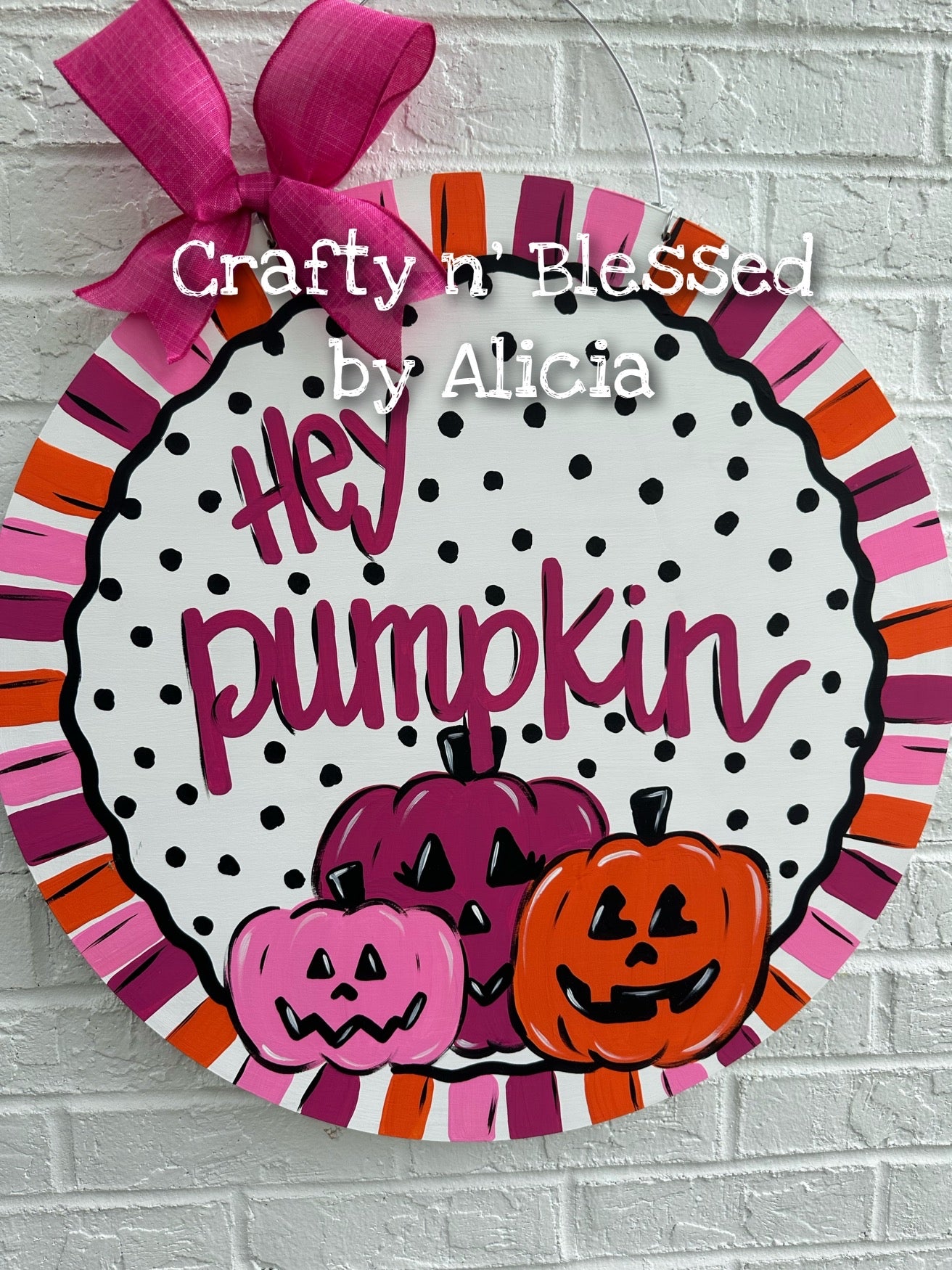 Pink Hey Pumpkin Circle Door Hanger