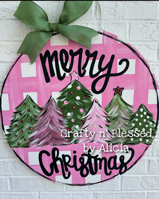 Pink Christmas Tree Door Hanger