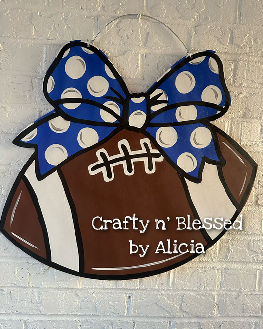 Personalized Polka Dot Bow Football Door Hanger