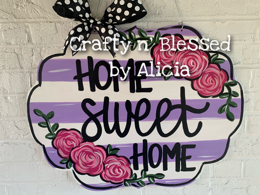 Purple Striped Home Sweet Home Custom Door Hanger
