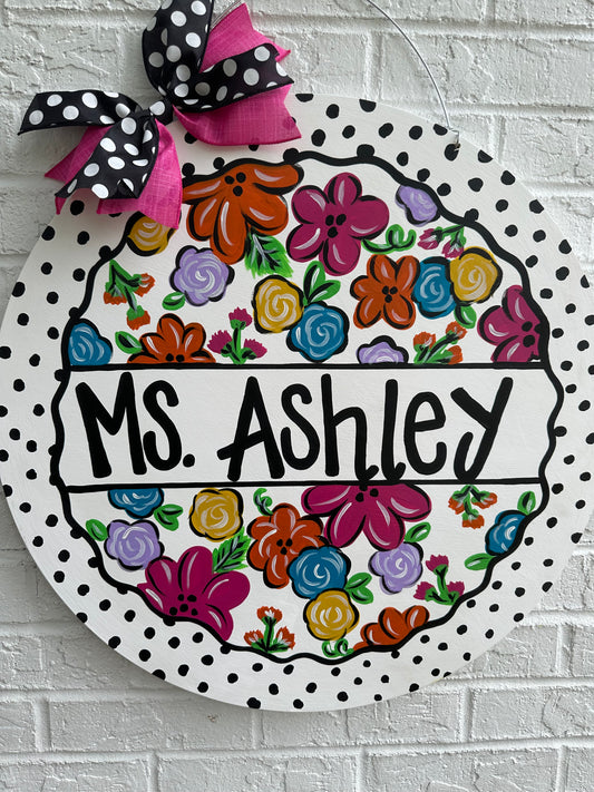 Floral Dot Circle Teacher Door Hanger