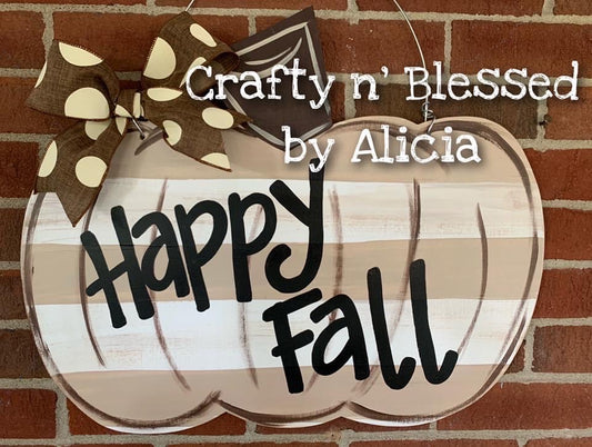 Neutral Stripe Pumpkin Door Hanger