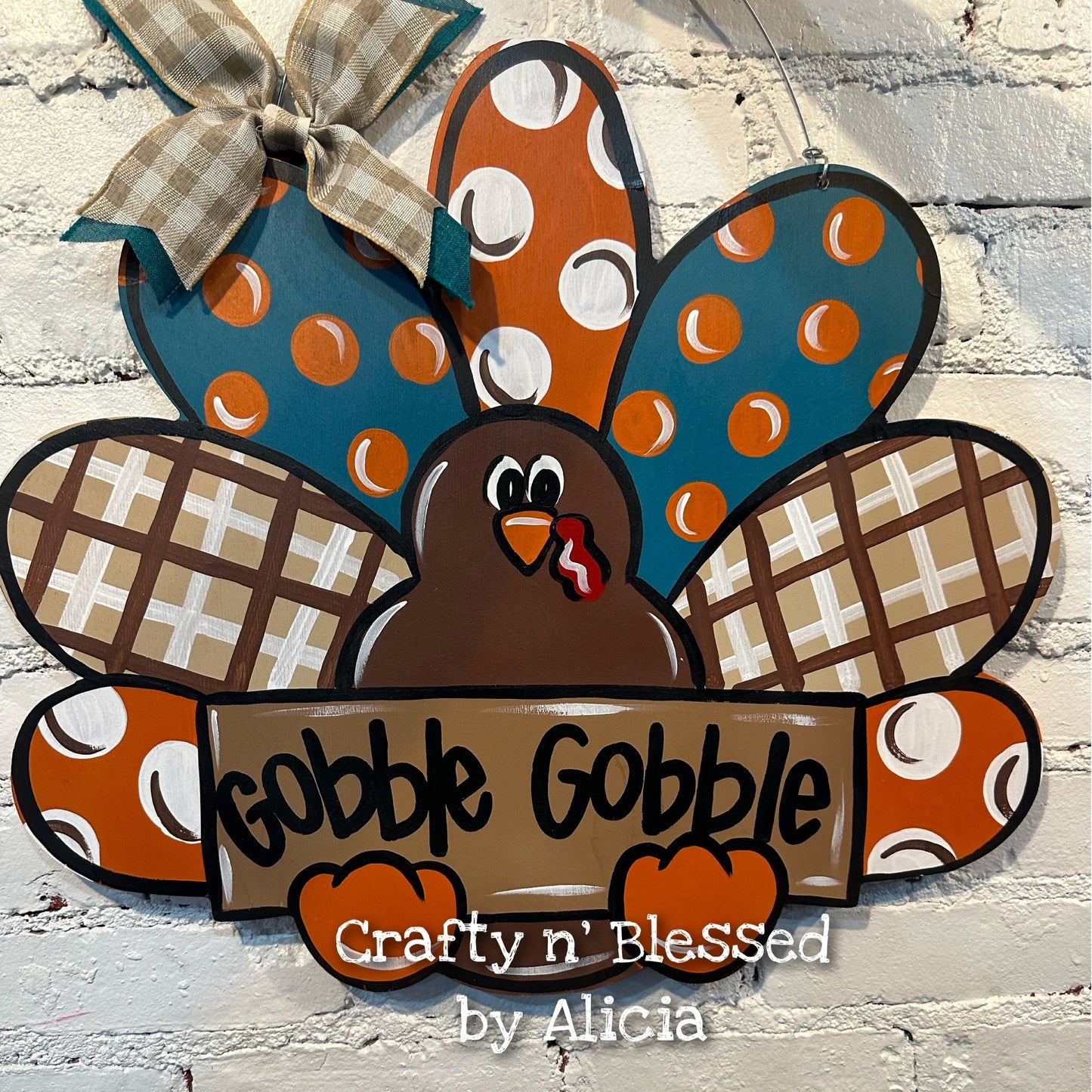 Gobble Gobble Plaid Turkey Door Hanger