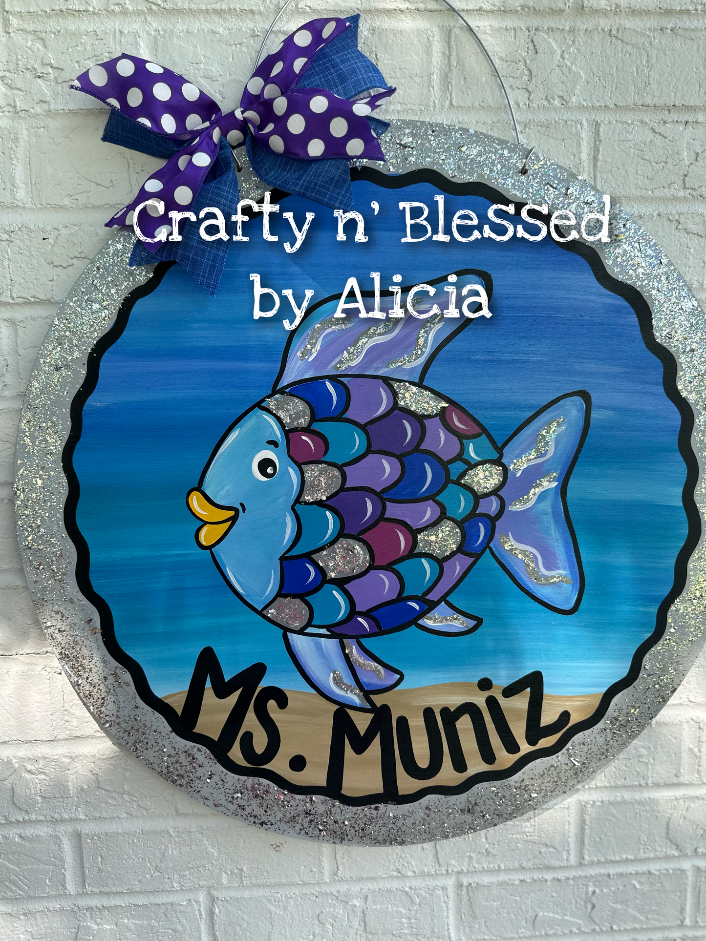 Rainbow Fish Circle Teacher Door Hanger