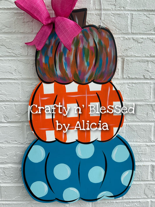 Tuscan Funky Abstract Stacked Pumpkins Door Hanger