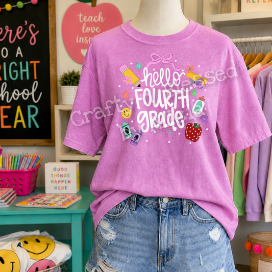 Personalized Hello Grade Bow Shirt S-3X