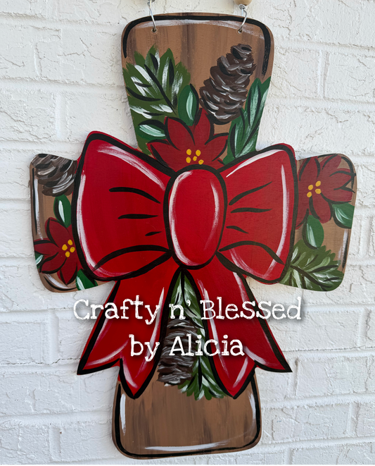 Christmas Floral Cross Door Hanger