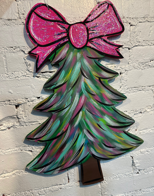 READY TO SHIP/PICKUP Pink Glitter Bow Tree Door Hanger