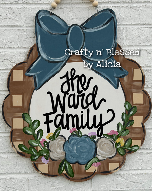 Taupe And Blue Scallop Plaque Custom Door Hanger