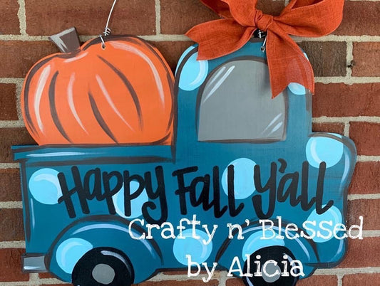 Tuscan Teal Polka Dot Pumpkin Truck Door Hanger