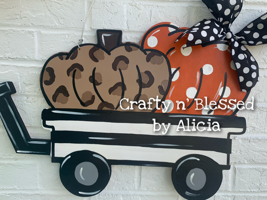 Striped Pumpkin Wagon Door Hanger