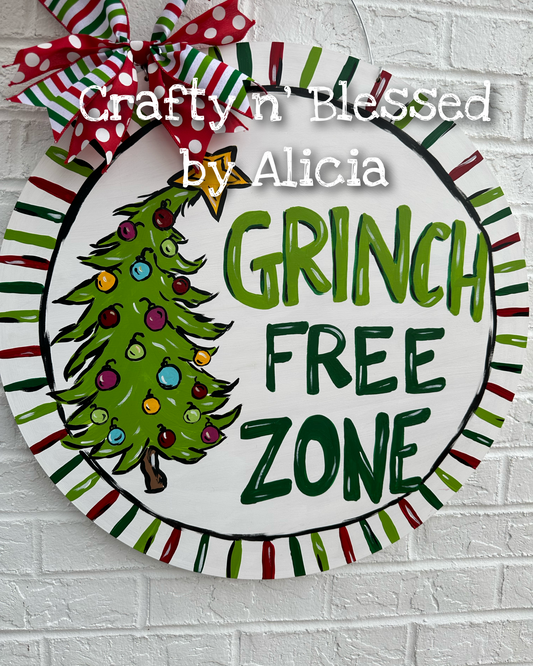 Grinch Free Zone Circle Door Hanger