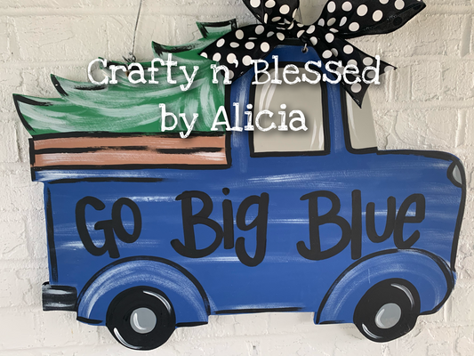 Blue Distressed Tree Truck Door Hanger