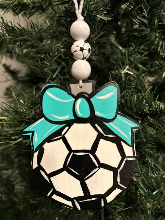 Bow topped Soccer Ball Personalized Ornament