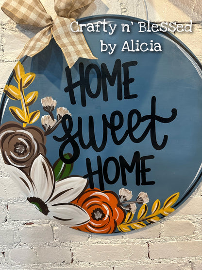 Home Sweet Home Blue Floral Door Hanger
