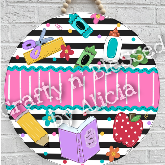 Striped School Supplies Classroom Door Hanger