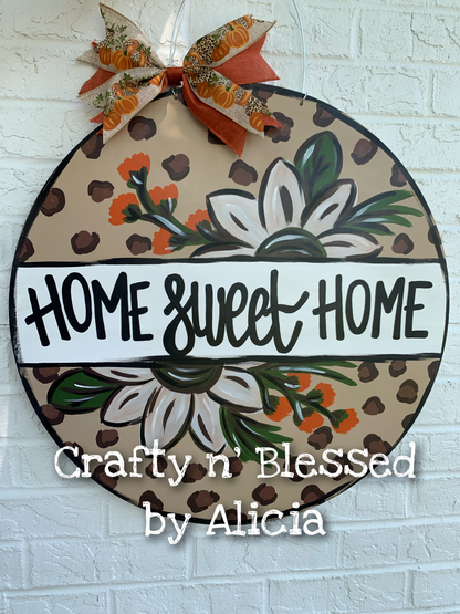 Home Sweet Home Cheetah Floral Door Hanger