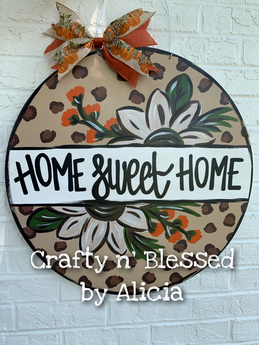 Home Sweet Home Cheetah Floral Circle Door Hanger