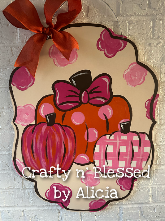 Pink Pumpkin Plaque Door Hanger