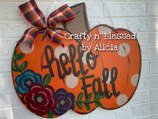 Polka Dot Floral Pumpkin Door Hanger