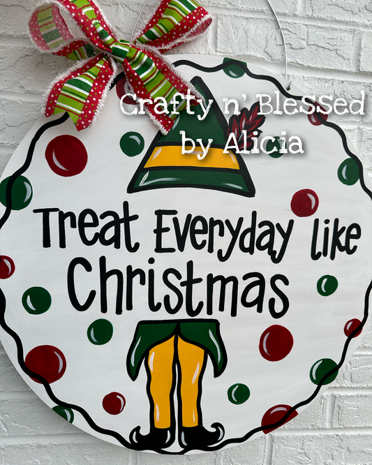 Elf Christmas Circle Door Hanger