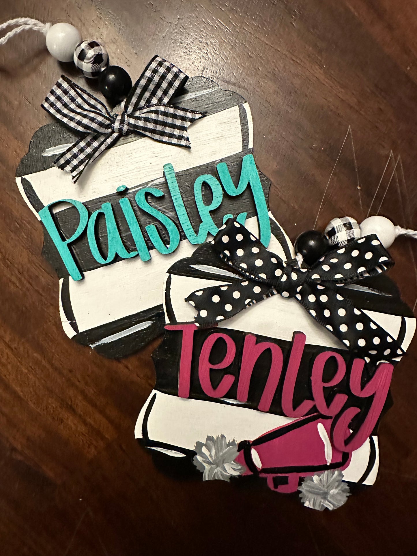 Striped Cheer Plaque Personalized Ornament