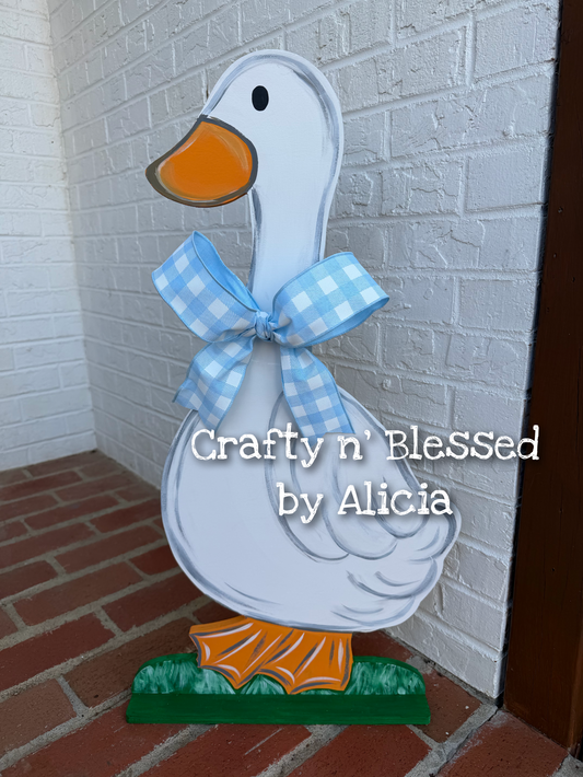 Porch Goose Neck Bow ONLY- Pale Blue Gingham (NO GOOSE included)