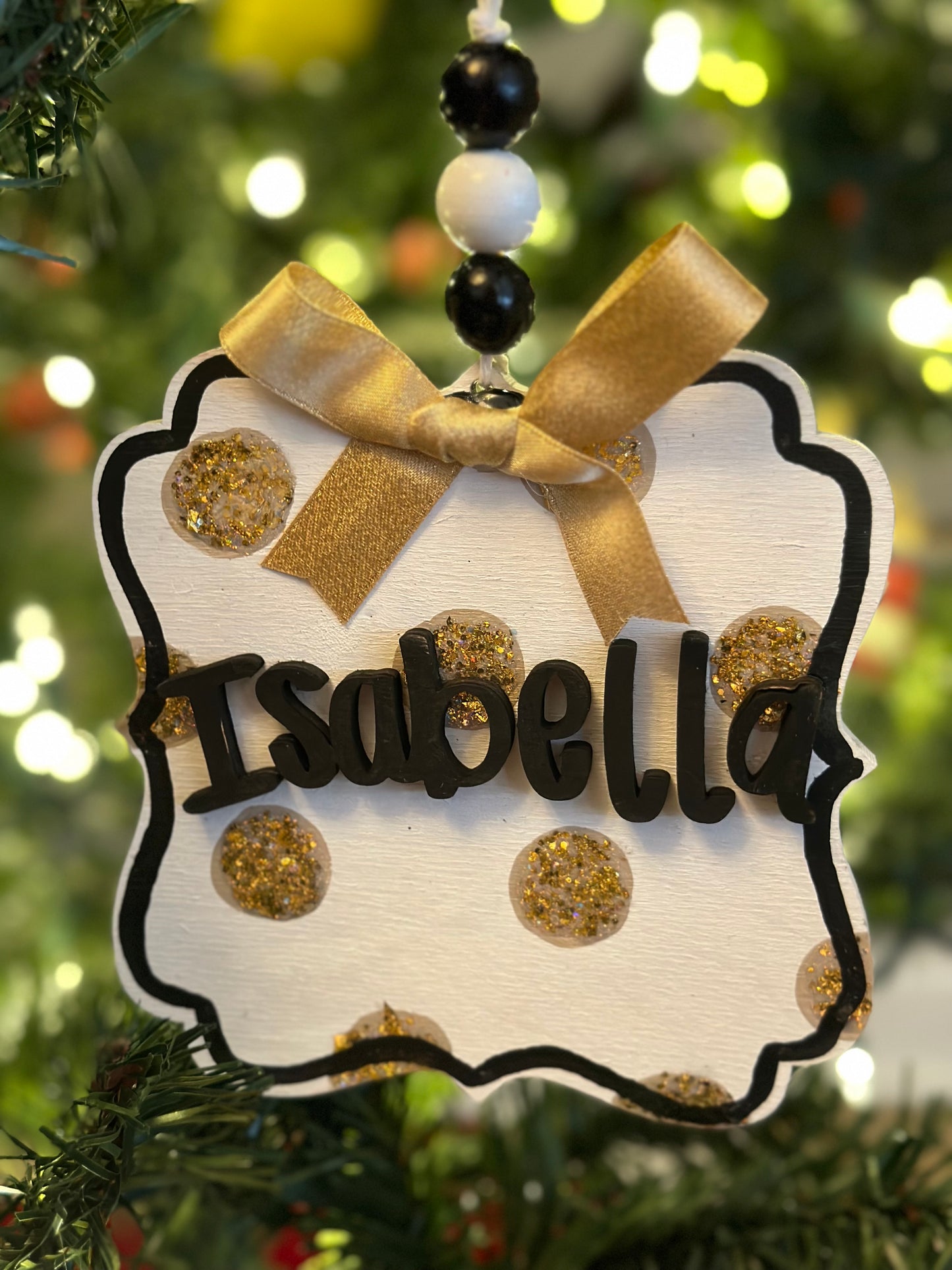 Gold Polka Dot Plaque Personalized Ornament