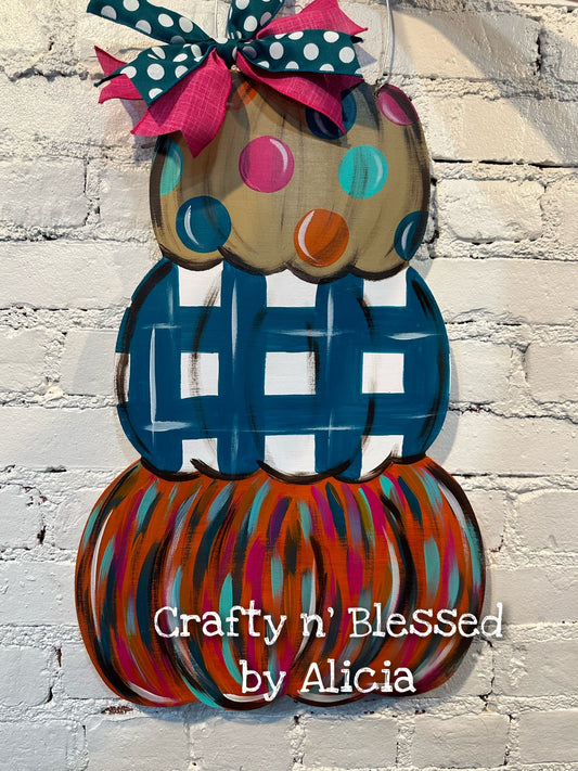 Colorful Pumpkin Stack Door Hanger