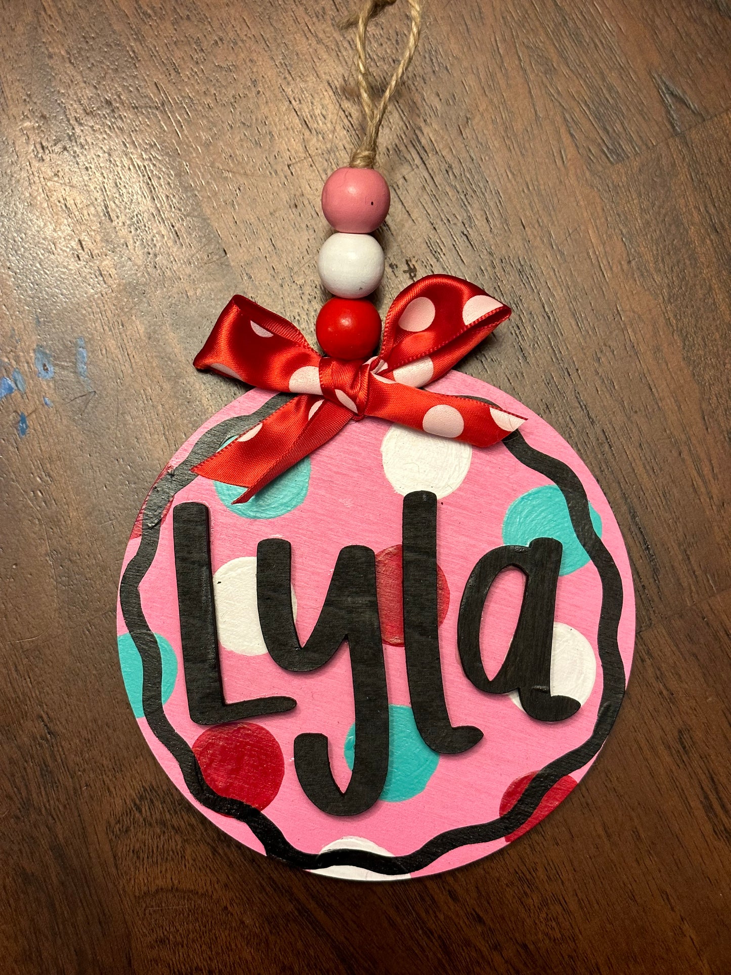 Pink Polka Dot Personalized Ornament