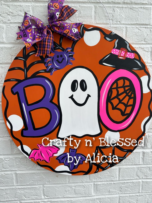 Cutesy BOO Pink Circle Door Hanger