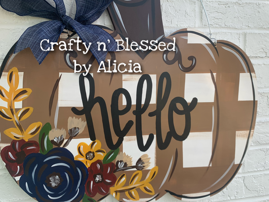 Plaid Pumpkin Door Hanger