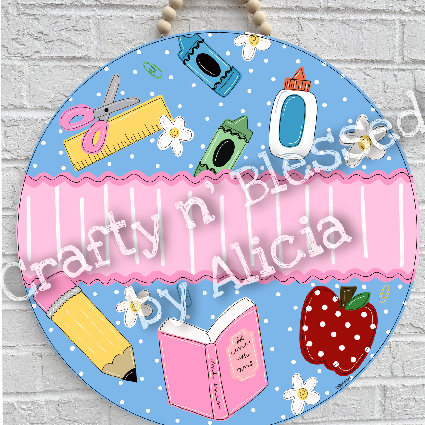 Blue School Supplies Classroom Door Hanger