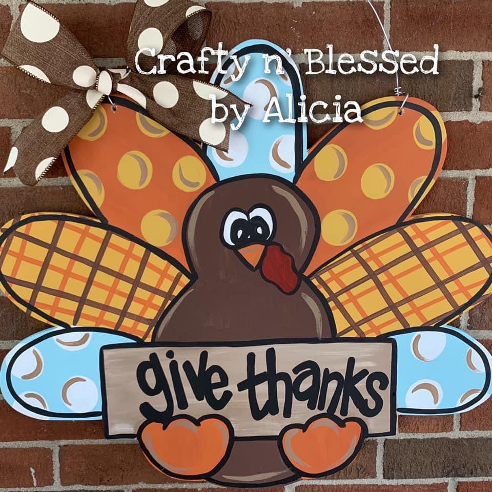 Give Thanks Turkey with Sign Door Hanger