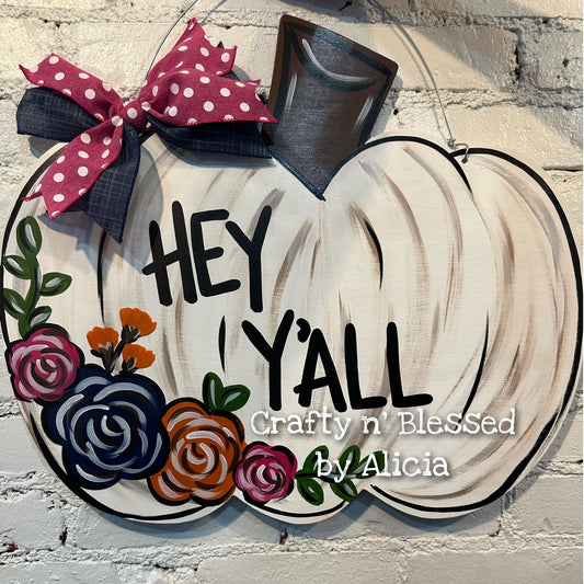 Distressed Colorful Floral Pumpkin Door Hanger