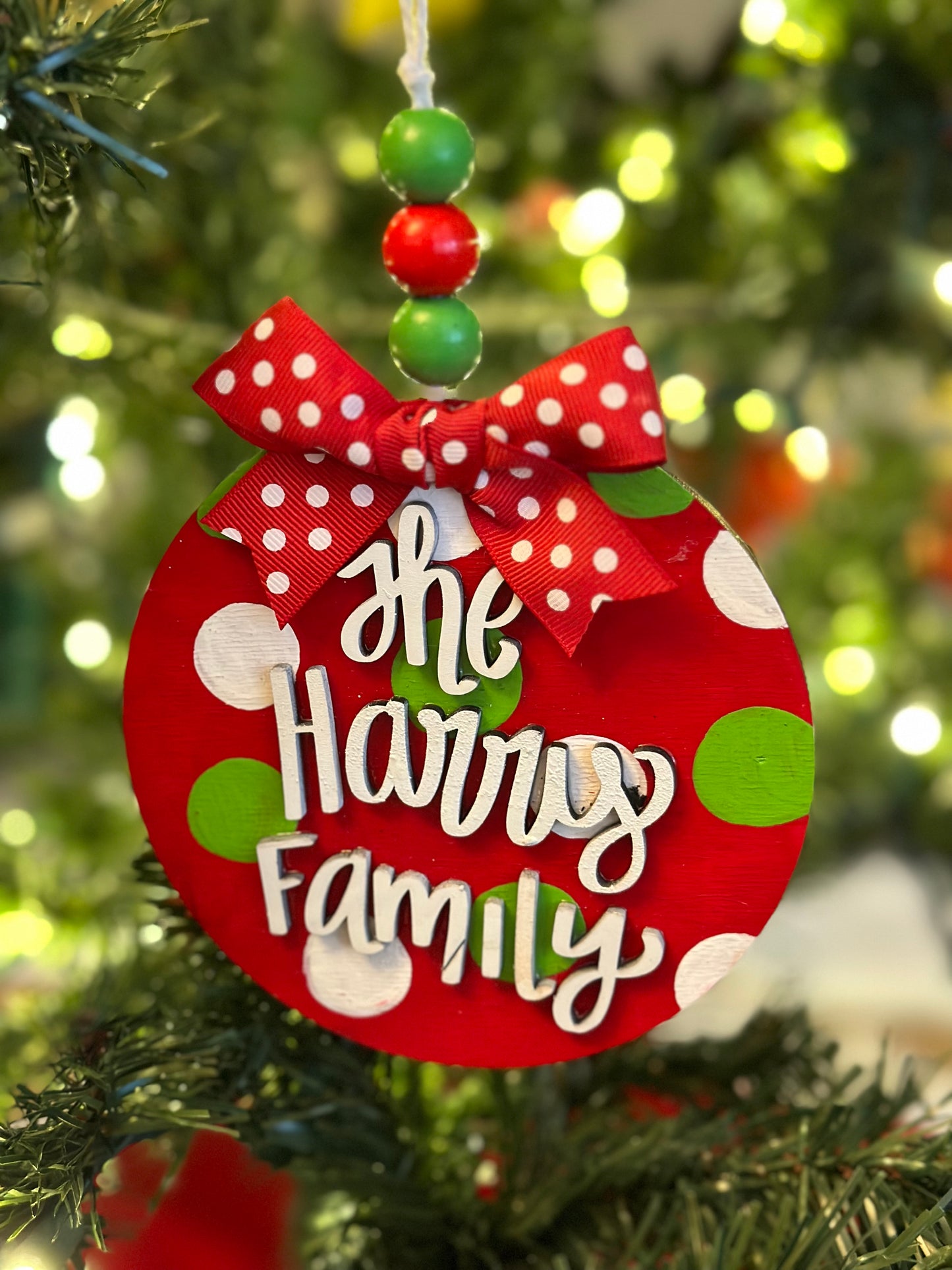 Polka Dot Circle Personalized Ornament