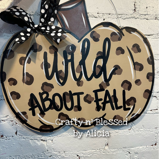 Wild About Fall Leopard Pumpkin Door Hanger