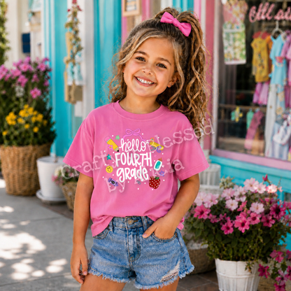 Personalized Hello Grade Bow Shirt S-3X