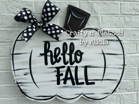 White Distressed Pumpkin Door Hanger
