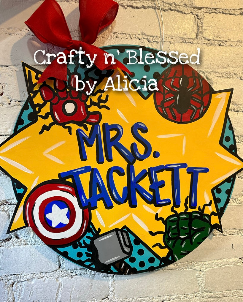 Superhero Circle Teacher Door Hanger