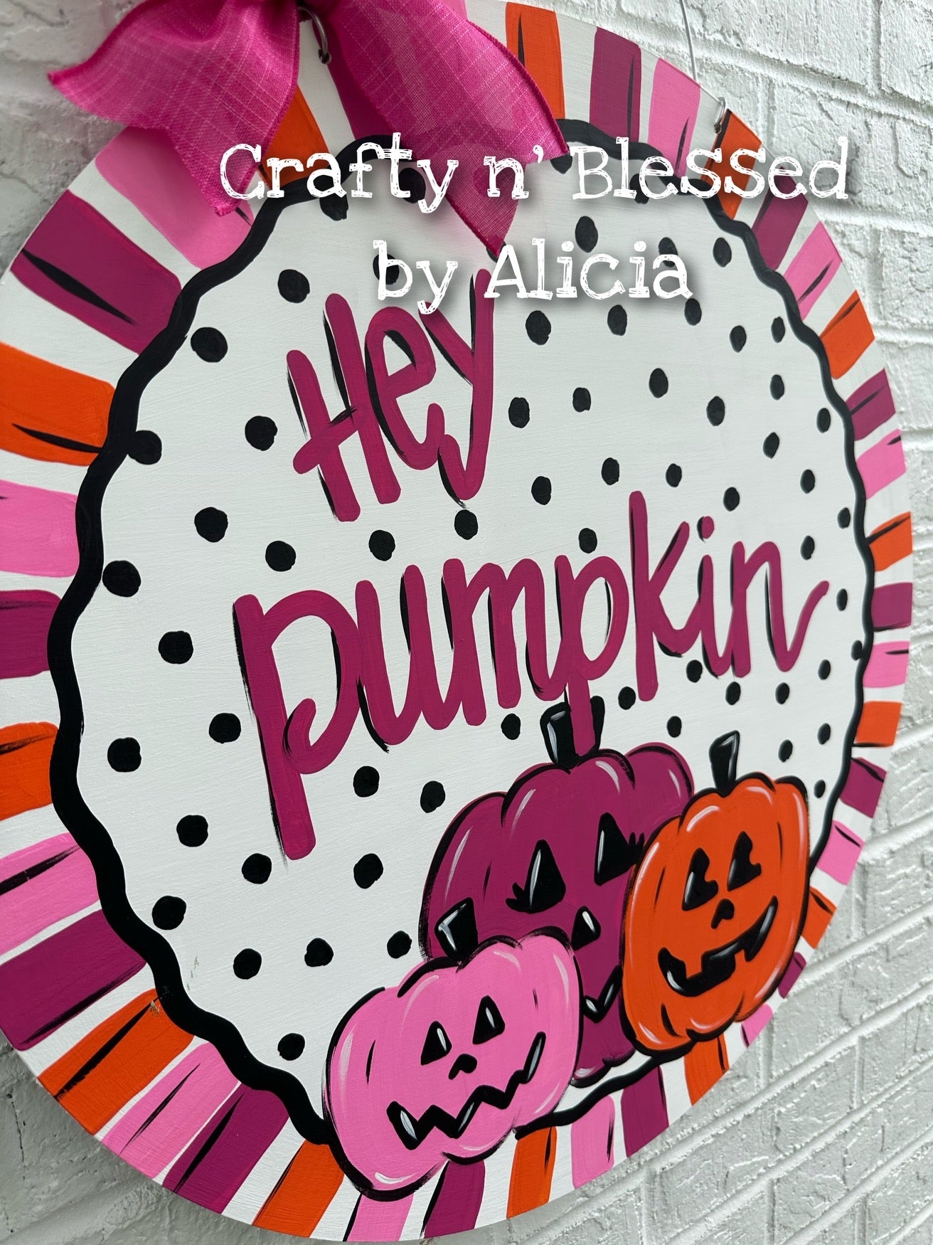 Pink Hey Pumpkin Circle Door Hanger