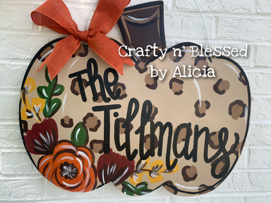 Cheetah Pumpkin Door Hanger