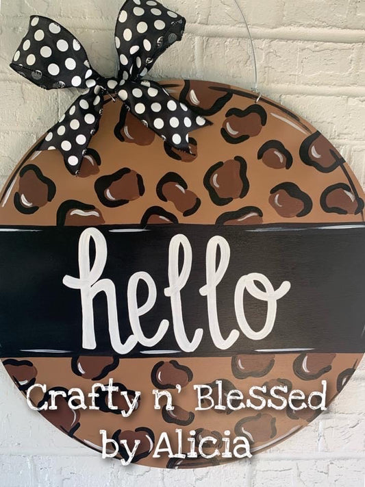 Hello Leopard Circle Door Hanger