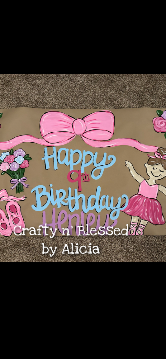 Personalized Custom Hand Painted Ballerina Banner Made to Order