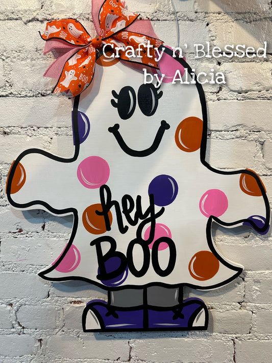 Hey Boo Pink Ghost Door Hanger