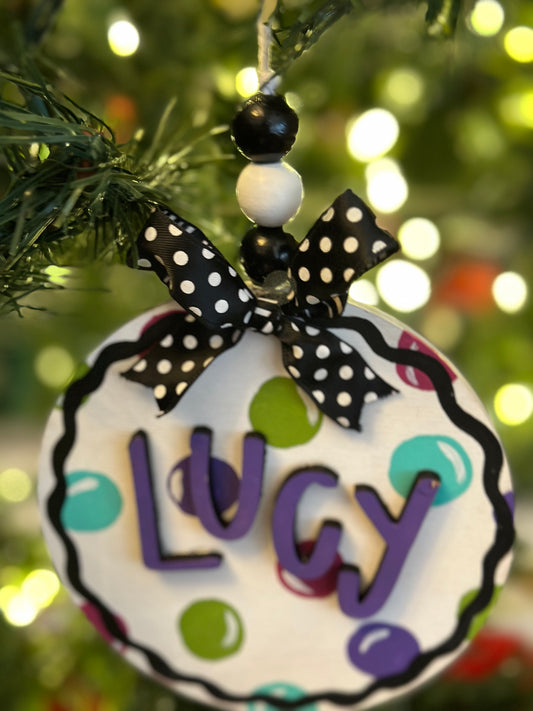 Polka Dot Circle Personalized Ornament