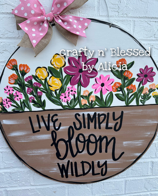 Pink and Brown Floral Round Door Hanger