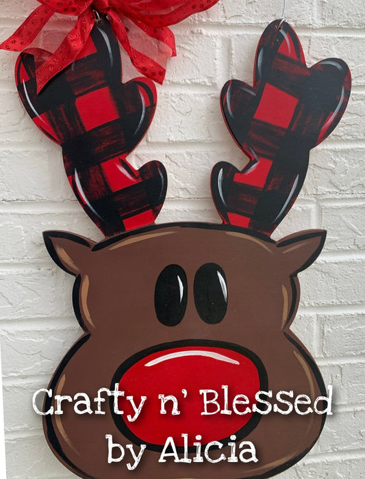 Reindeer Plaid Door Hanger